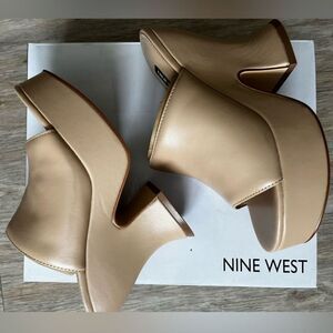 Nine West Retro Platform‎ Slide Sandals Chunky Party Heeled Shoes Tan Size 6 $99